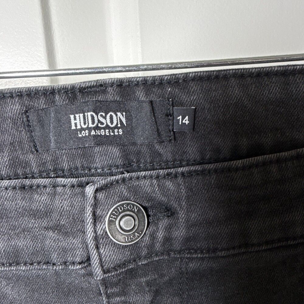 Hudson Women’s Black Dark Wash Denim Straight Jeans Stretch Pockets Size 14 - Picture 2 of 15